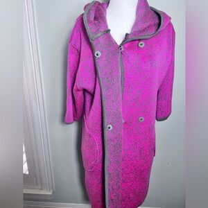 Joy Joy Pink Gray Hooded Sweater Coat Heavy Knit Coatigan S/M Legally Blonde
